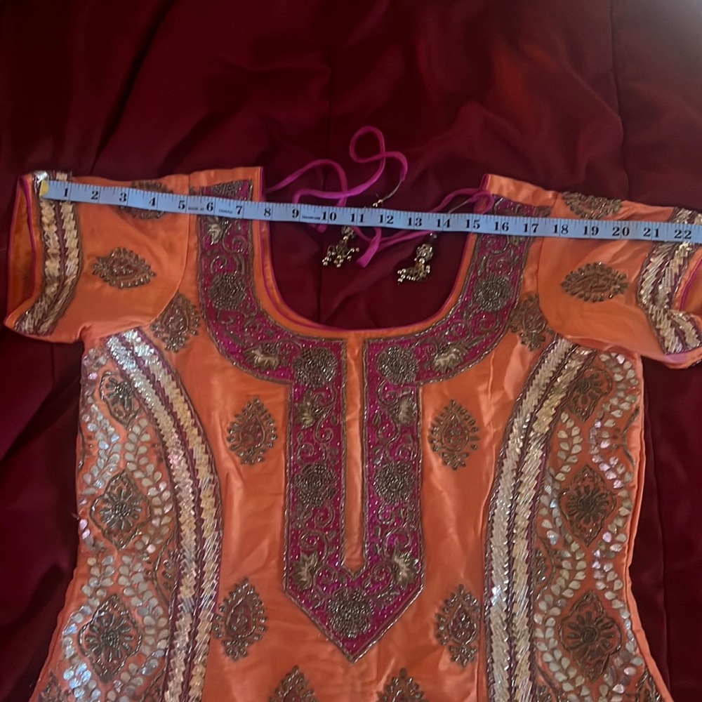 Embroidered Orange Traditional Kurta
